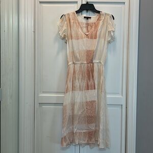 ✨ FRYE ✨ Deauville Mauve Pink Ombre Shibori Boho Watercolor Midi Dress Sz Small